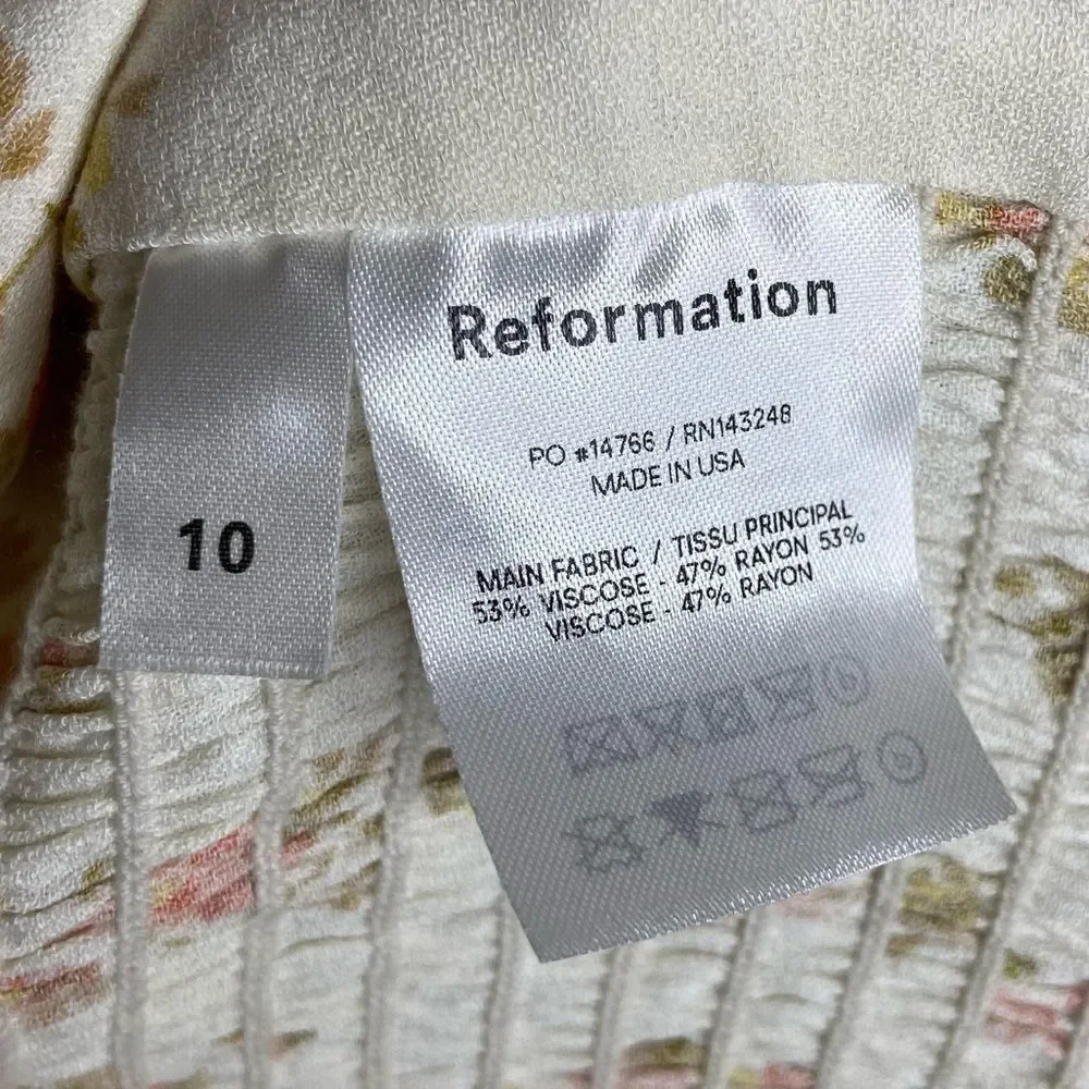 Reformation Georgia Cream Top Blouse Floral Size 10